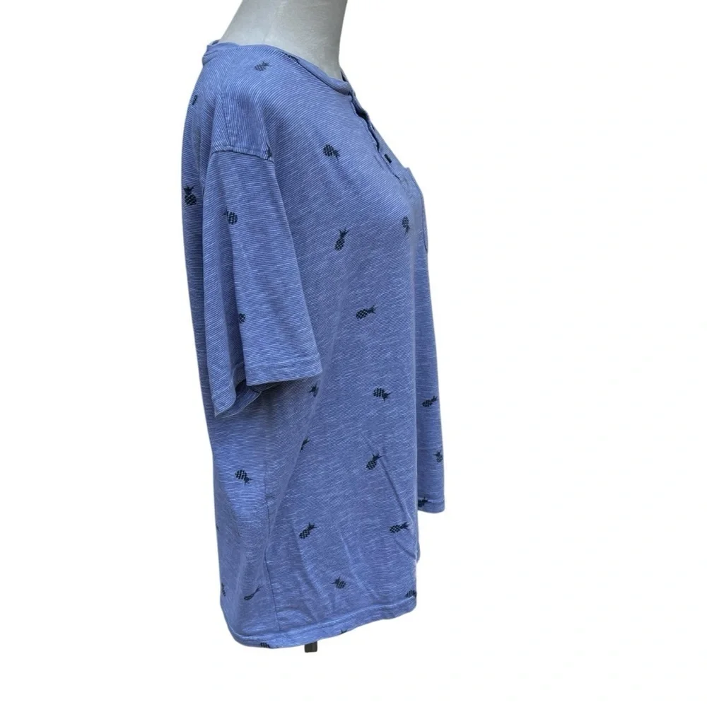 Denim & Flower Ricky Singh XL Blue Short Sleeve Shirt Pineapple Buttons